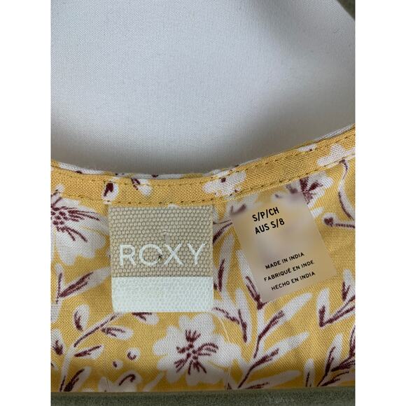 Roxy Floral Short Sleeve Wrap Mini Dress Womens Small Yellow New - Picture 9 of 12